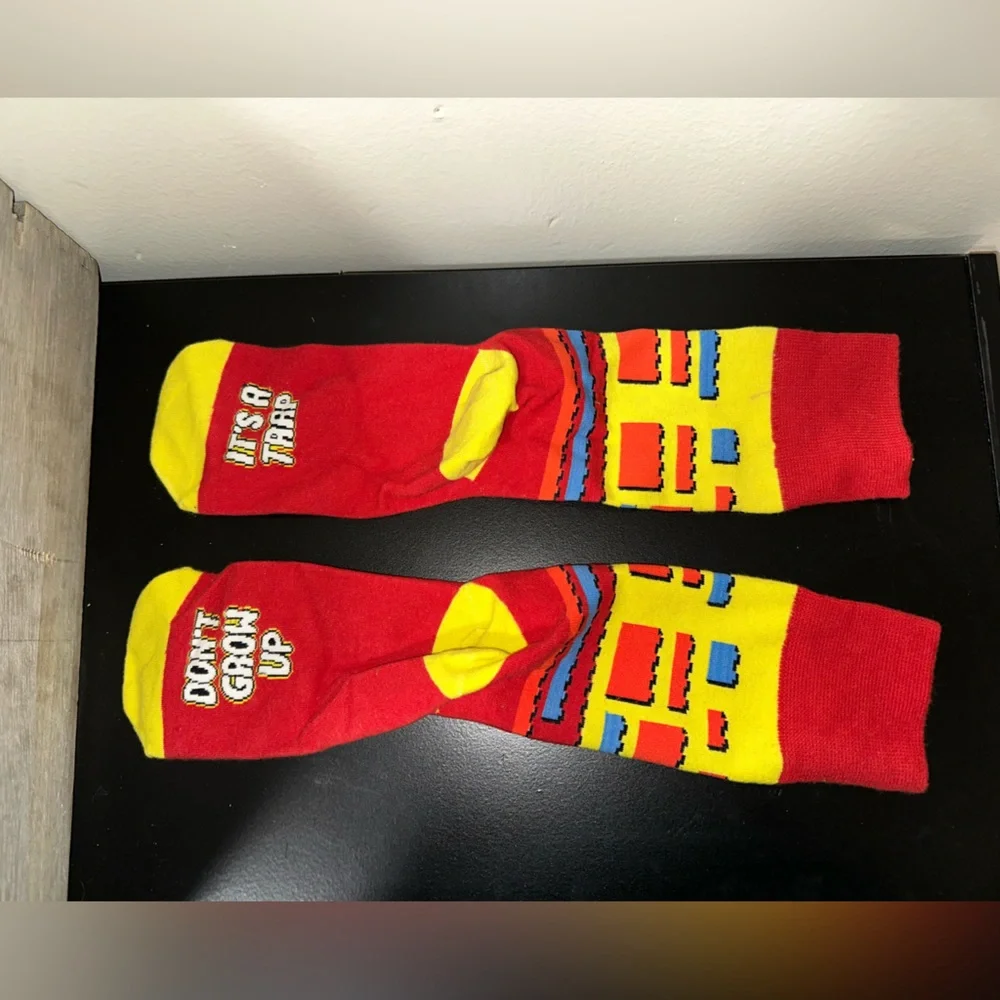 Unisex Red and Yellow Don't Grow Up, It's a Trap Socks Crew Socks One Size - Picture 7 of 7